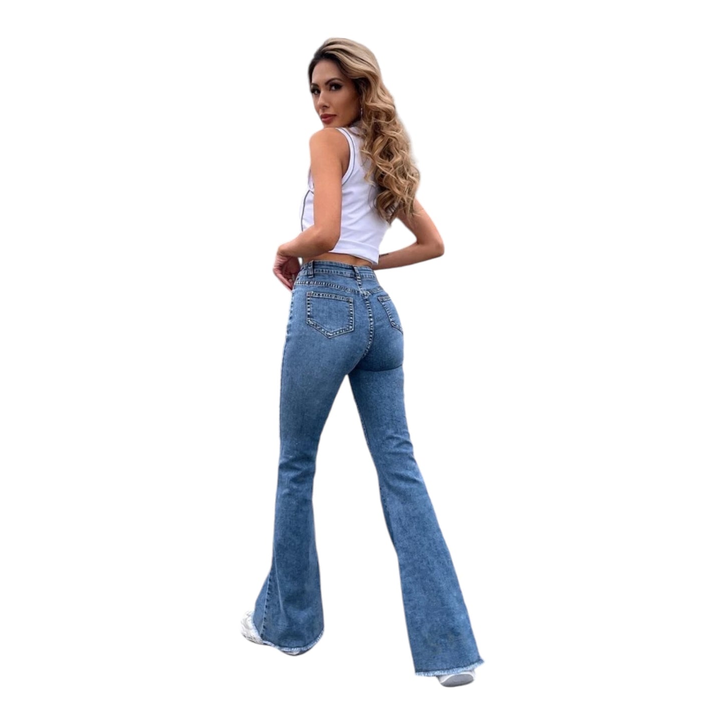 Denim flare leg pants